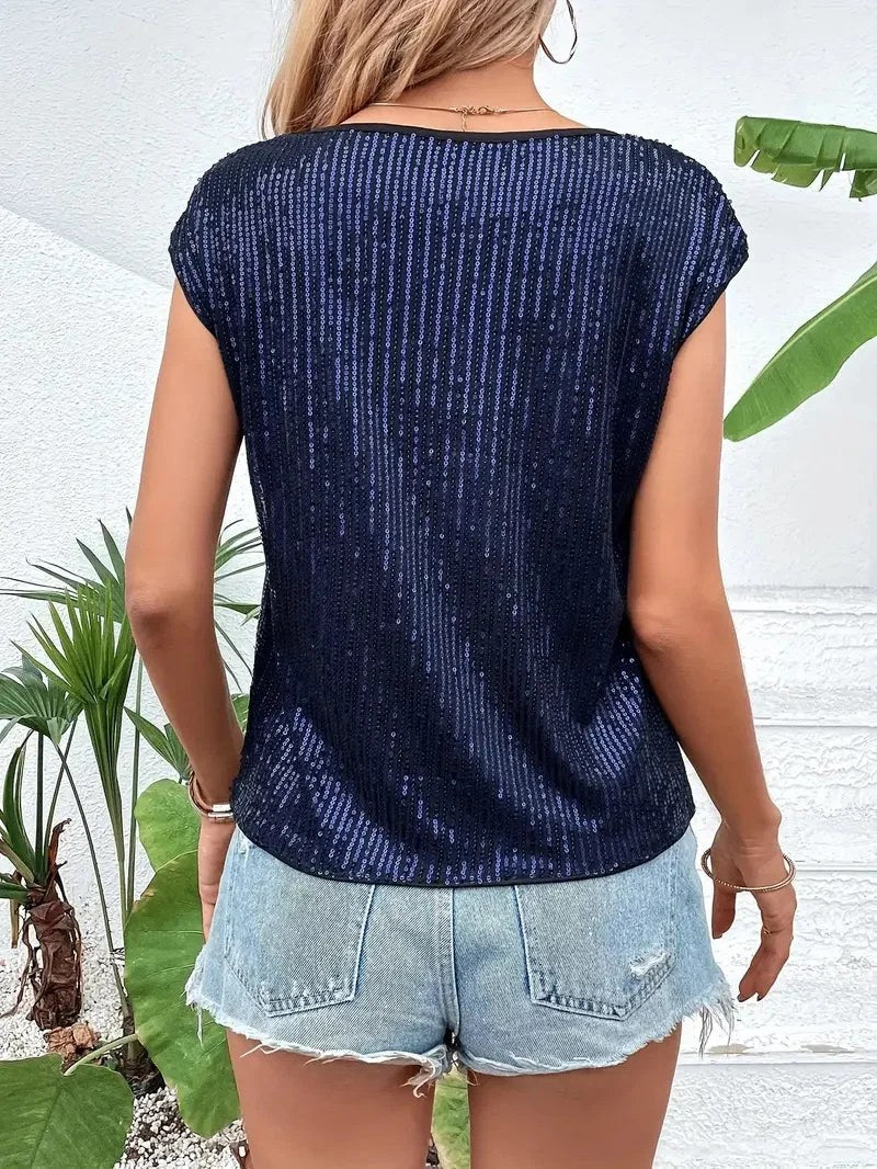 Sequin Top | Sleeveless Glitter Blouse | Party Glamour-Myra Lina