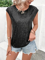 Sequin Top | Sleeveless Glitter Blouse | Party Glamour-Myra Lina