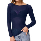 Sheer Long Sleeve Top – Black – White – Mesh Long Sleeve Top – Women's Clothing-Myra Lina