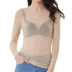Sheer Long Sleeve Top – Black – White – Mesh Long Sleeve Top – Women's Clothing-Myra Lina