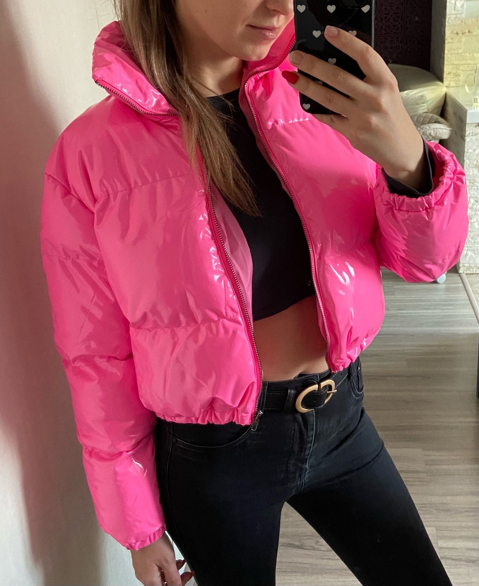 Short Puffer Jacket – Cropped Zip-Up Winter Puffer Jacket for Women-Myra Lina