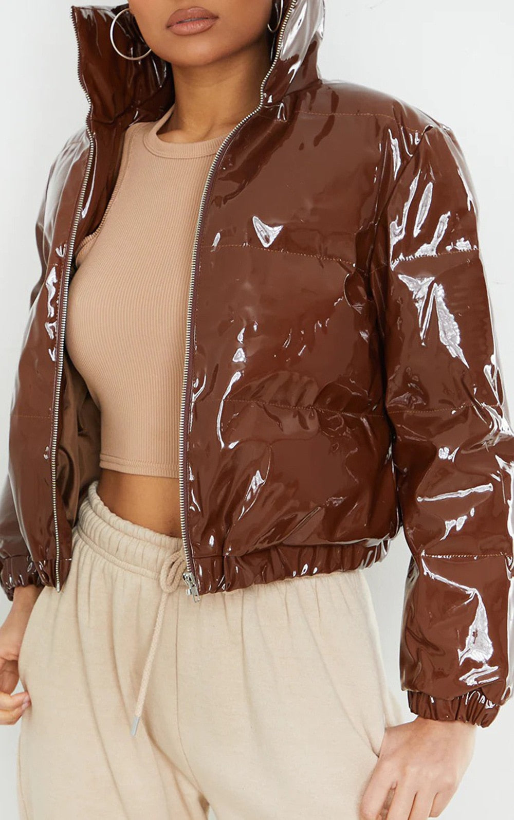 Short Puffer Jacket – Cropped Zip-Up Winter Puffer Jacket for Women-Myra Lina