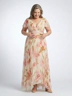 Short Sleeve Maxi Dress | Floral | V Neck-Myra Lina