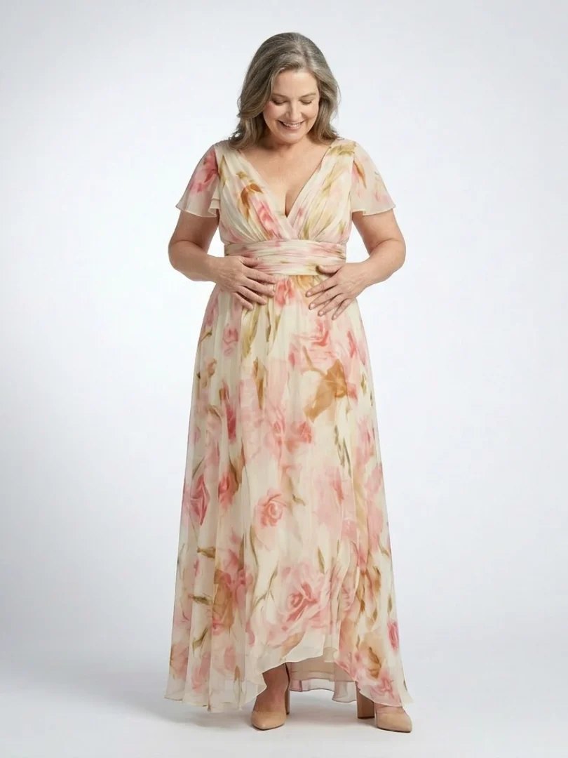 Short Sleeve Maxi Dress | Floral | V Neck-Myra Lina