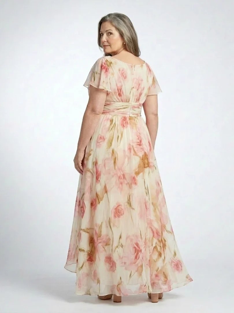 Short Sleeve Maxi Dress | Floral | V Neck-Myra Lina