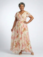 Short Sleeve Maxi Dress | Floral | V Neck-Myra Lina