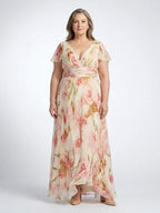 Short Sleeve Maxi Dress | Floral | V Neck-Myra Lina