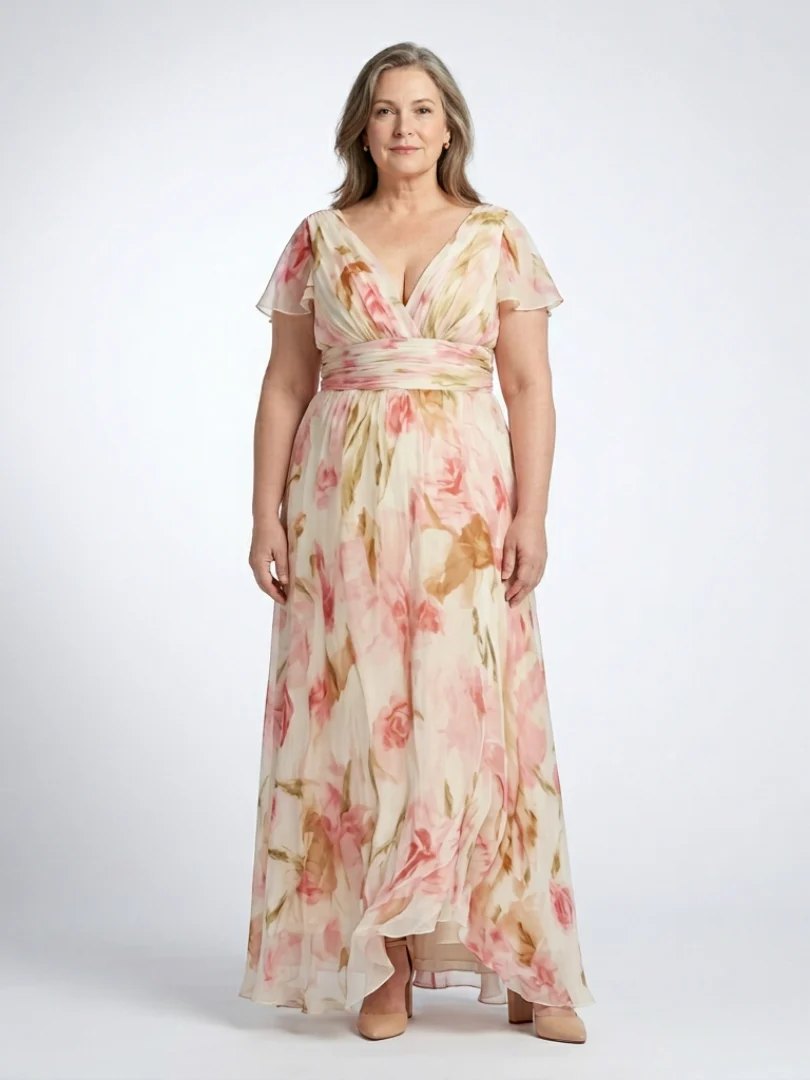 Short Sleeve Maxi Dress | Floral | V Neck-Myra Lina