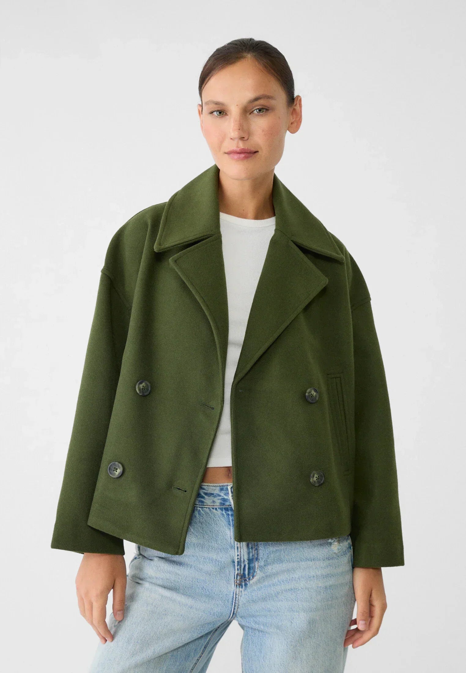Short Trench Coat – Double-Breasted Short Trench Jacket with Loose Fit for Women-Myra Lina
