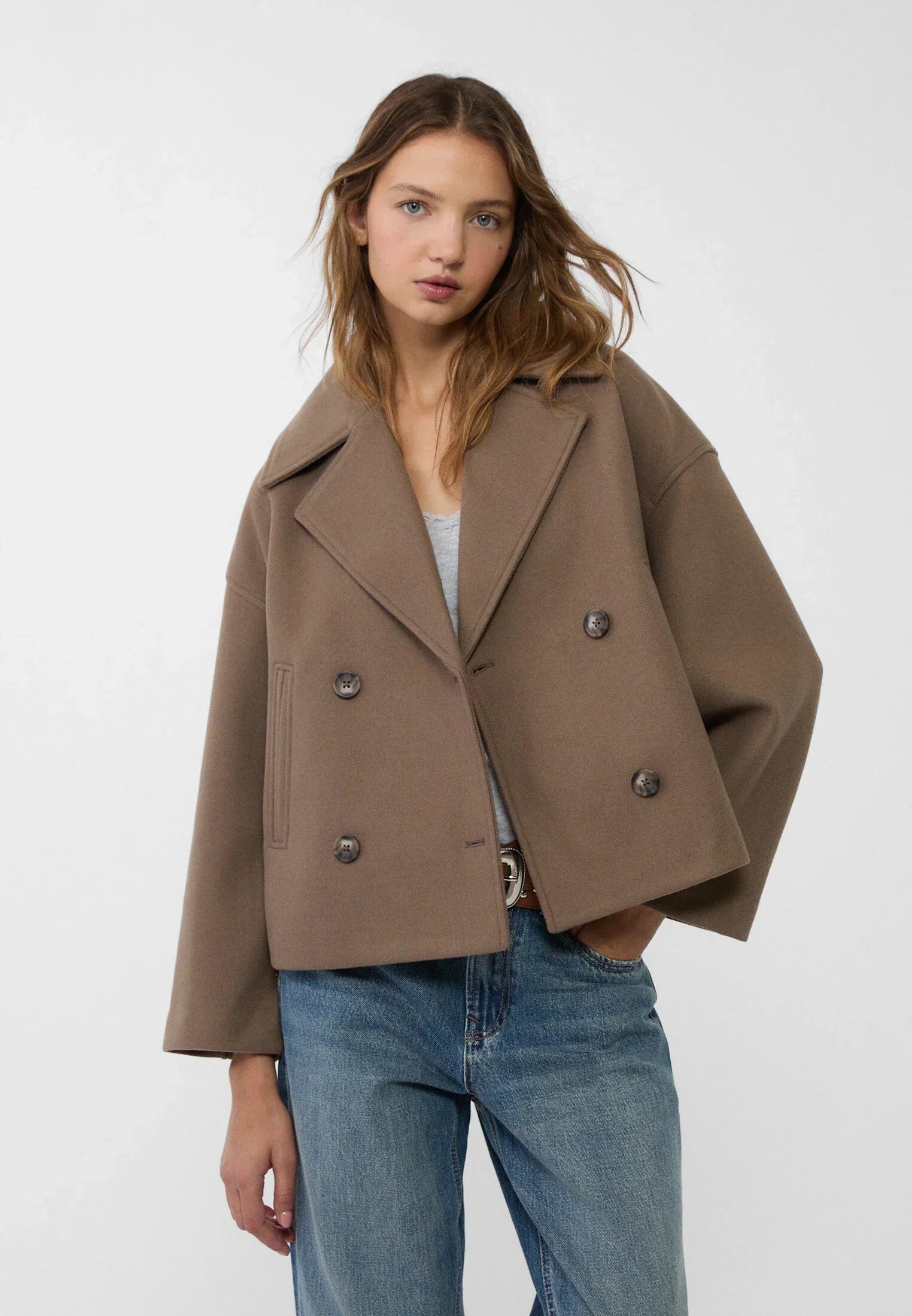 Short Trench Coat – Double-Breasted Short Trench Jacket with Loose Fit for Women-Myra Lina