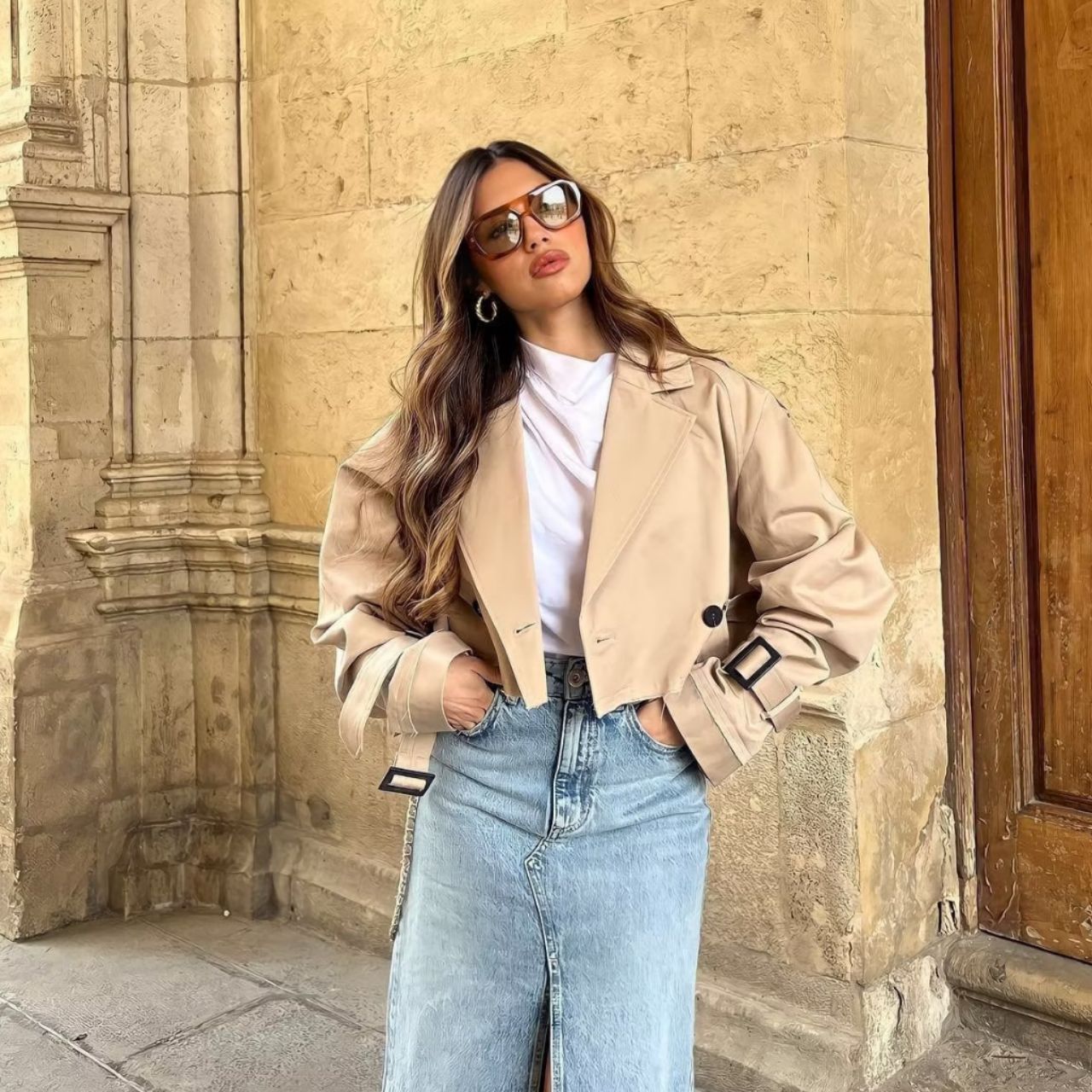 Short Trench Jacket – Belted – Double-Breasted – Short Trench Coat – Women's Jacket-Myra Lina