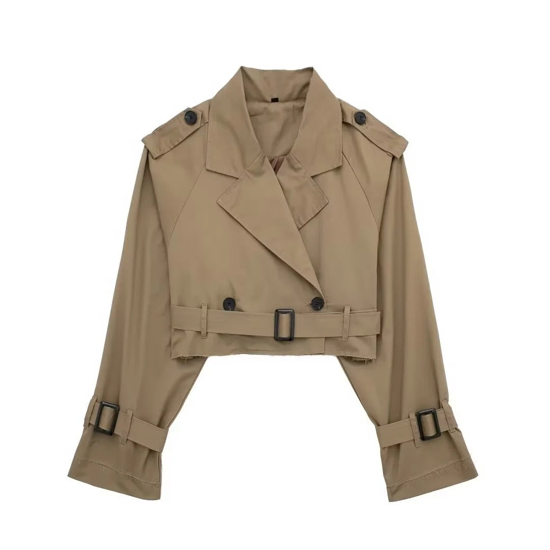Short Trench Jacket – Belted – Double-Breasted – Short Trench Coat – Women's Jacket-Myra Lina