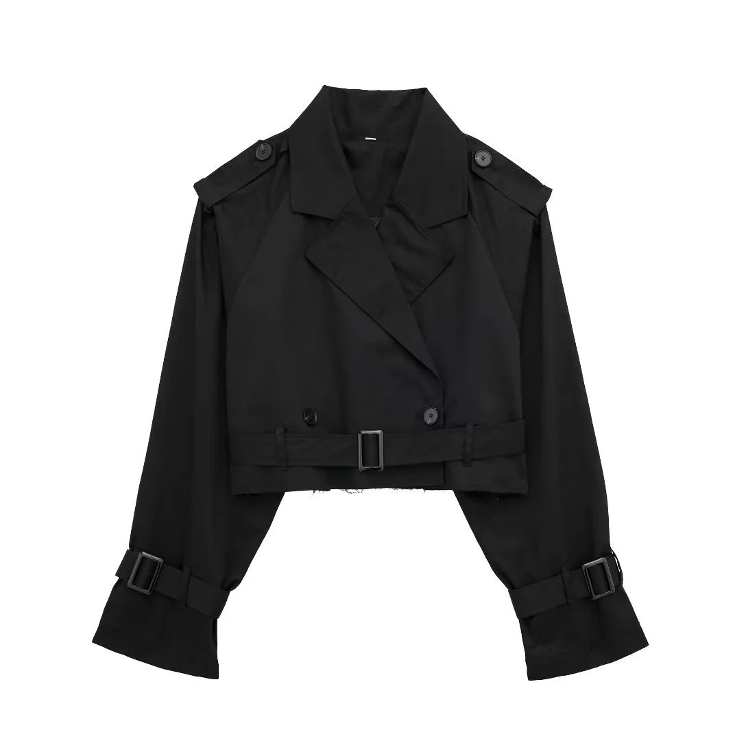 Short Trench Jacket – Belted – Double-Breasted – Short Trench Coat – Women's Jacket-Myra Lina