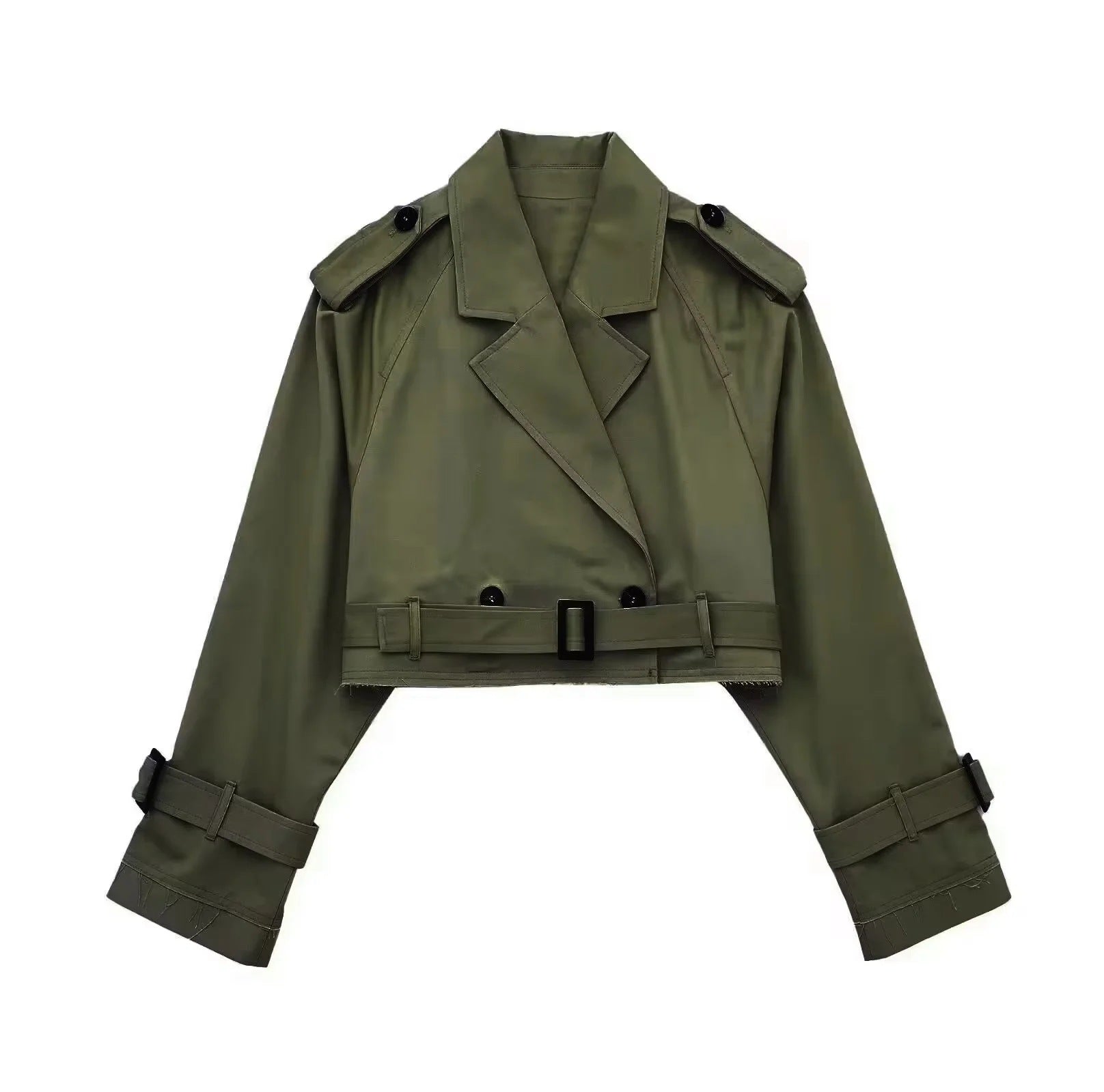 Short Trench Jacket – Belted – Double-Breasted – Short Trench Coat – Women's Jacket-Myra Lina