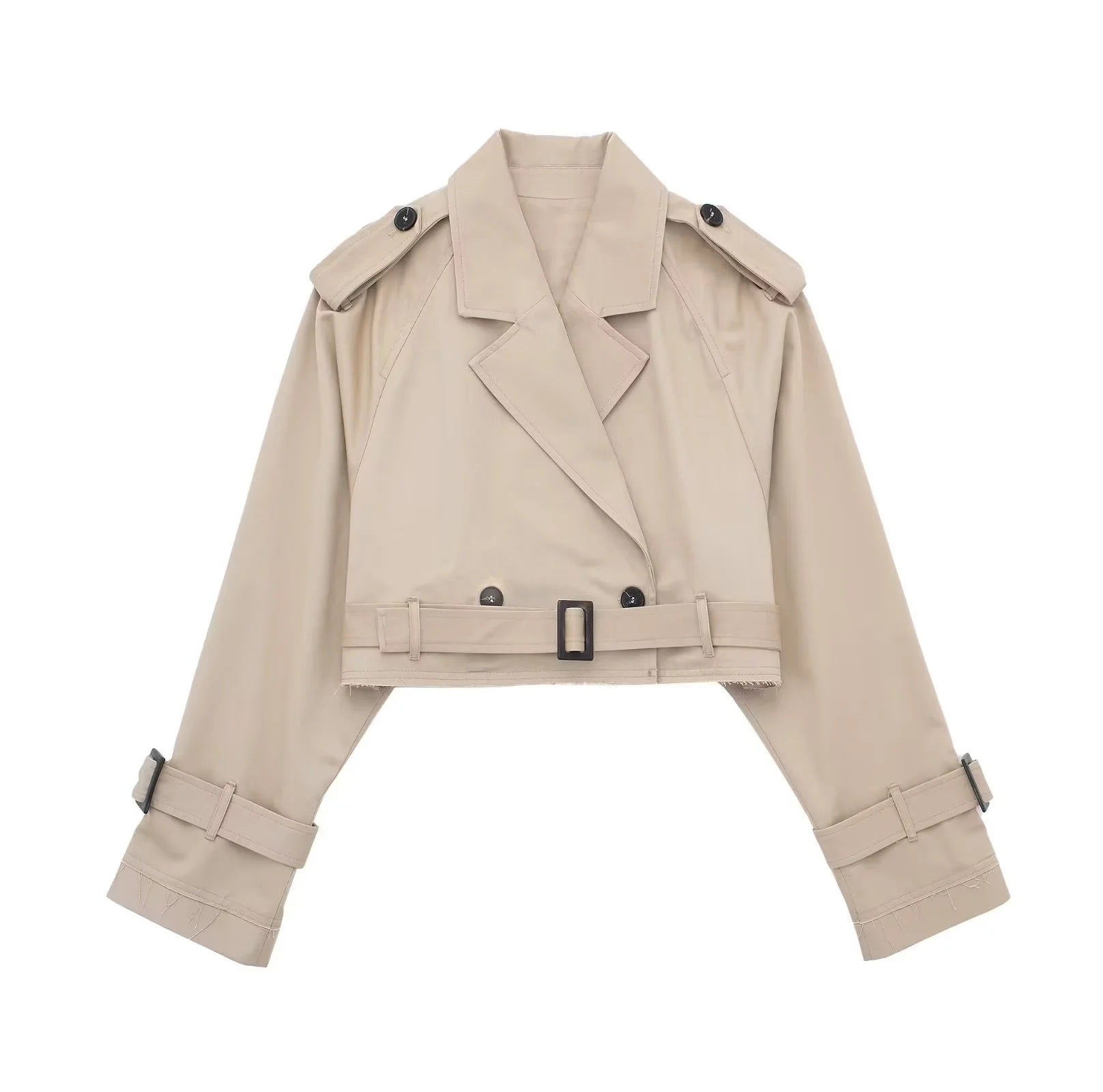 Short Trench Jacket – Belted – Double-Breasted – Short Trench Coat – Women's Jacket-Myra Lina