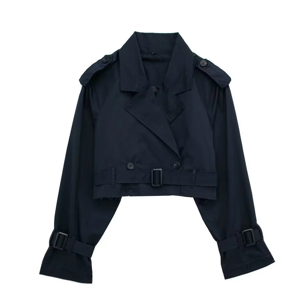 Short Trench Jacket – Belted – Double-Breasted – Short Trench Coat – Women's Jacket-Myra Lina
