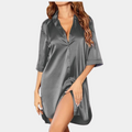 Silky Nightgown – Women's Satin Dress with Short Sleeves and Buttons-Myra Lina