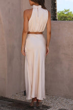 Skirt and Top Set | High Neck | Maxi Skirt | Satin Set | Two-Piece Set for Women-Myra Lina