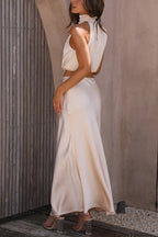 Skirt and Top Set | High Neck | Maxi Skirt | Satin Set | Two-Piece Set for Women-Myra Lina