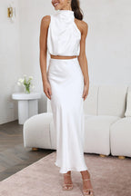 Skirt and Top Set | High Neck | Maxi Skirt | Satin Set | Two-Piece Set for Women-Myra Lina