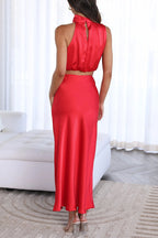 Skirt and Top Set | High Neck | Maxi Skirt | Satin Set | Two-Piece Set for Women-Myra Lina