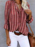 Striped Shirt | Long Sleeve | Loose Fit | Button-Up Blouse | Women's Shirts-Myra Lina