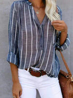 Striped Shirt | Long Sleeve | Loose Fit | Button-Up Blouse | Women's Shirts-Myra Lina