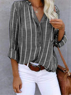 Striped Shirt | Long Sleeve | Loose Fit | Button-Up Blouse | Women's Shirts-Myra Lina