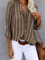 Striped Shirt | Long Sleeve | Loose Fit | Button-Up Blouse | Women's Shirts-Myra Lina