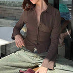 Striped Shirt – Long Sleeve Tie Blouse with Collar for Women-Myra Lina