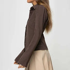 Striped Shirt – Long Sleeve Tie Blouse with Collar for Women-Myra Lina