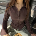 Striped Shirt – Long Sleeve Tie Blouse with Collar for Women-Myra Lina