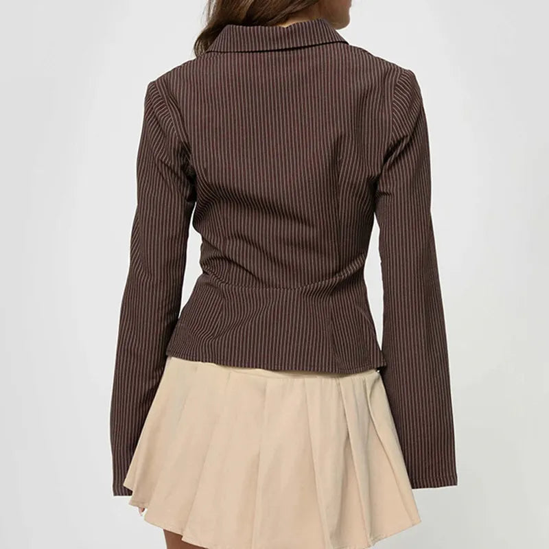 Striped Shirt – Long Sleeve Tie Blouse with Collar for Women-Myra Lina