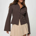 Striped Shirt – Long Sleeve Tie Blouse with Collar for Women-Myra Lina