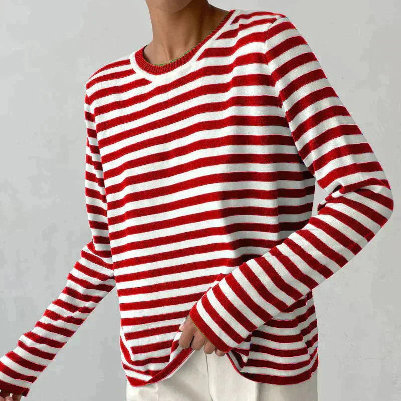 Striped Sweater | Lightweight | Oversized Long Sleeve | Women's Sweaters-Myra Lina