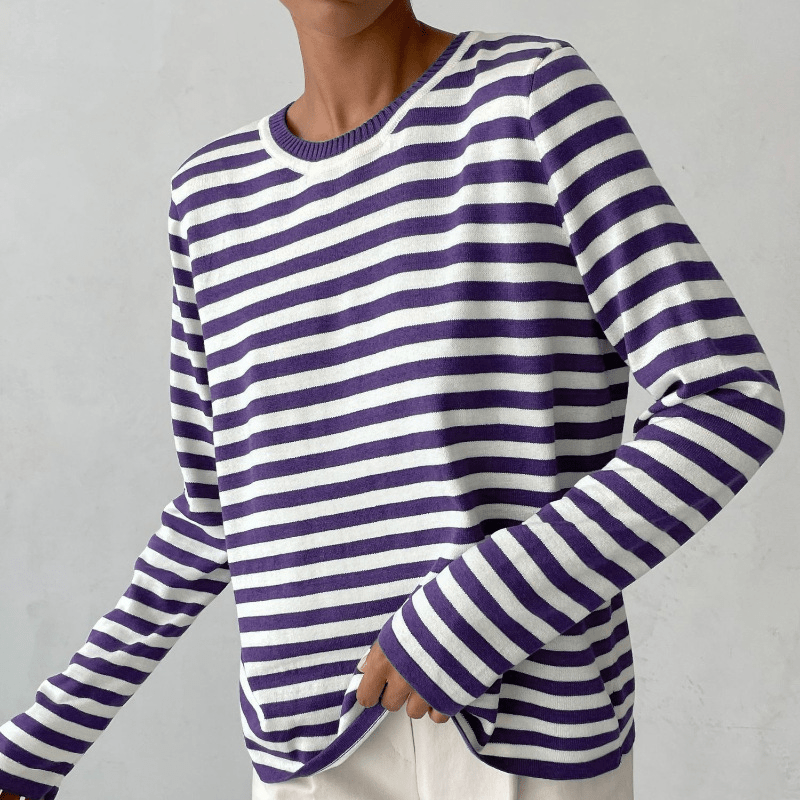 Striped Sweater | Lightweight | Oversized Long Sleeve | Women's Sweaters-Myra Lina