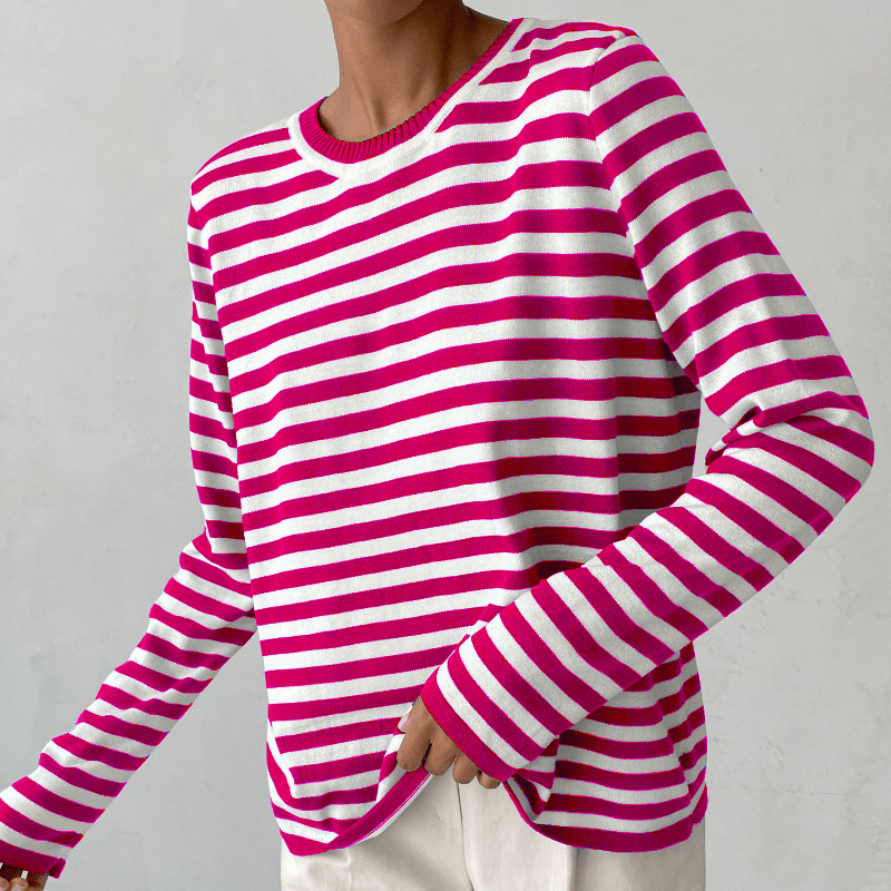 Striped Sweater | Lightweight | Oversized Long Sleeve | Women's Sweaters-Myra Lina