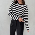 Striped Sweater | Lightweight | Oversized Long Sleeve | Women's Sweaters-Myra Lina