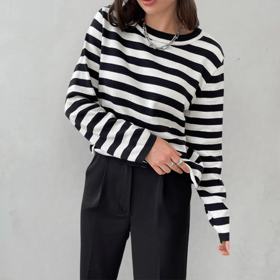 Striped Sweater | Lightweight | Oversized Long Sleeve | Women's Sweaters-Myra Lina