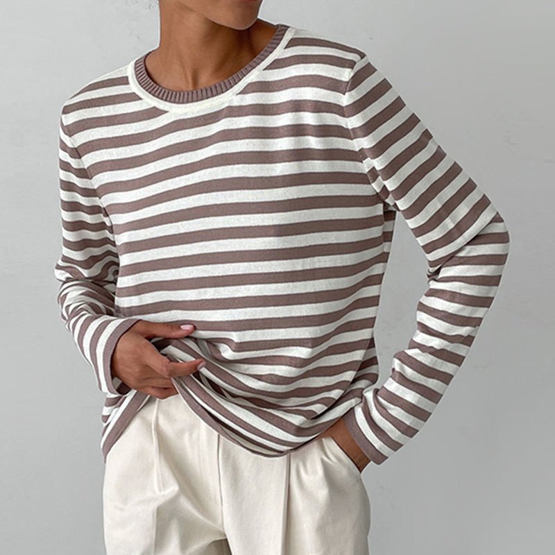 Striped Sweater | Lightweight | Oversized Long Sleeve | Women's Sweaters-Myra Lina