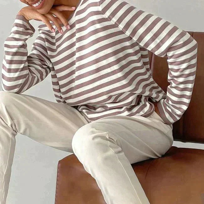 Striped Sweater | Lightweight | Oversized Long Sleeve | Women's Sweaters-Myra Lina