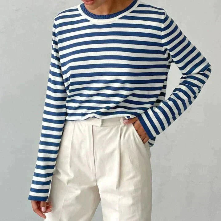 Striped Sweater | Lightweight | Oversized Long Sleeve | Women's Sweaters-Myra Lina