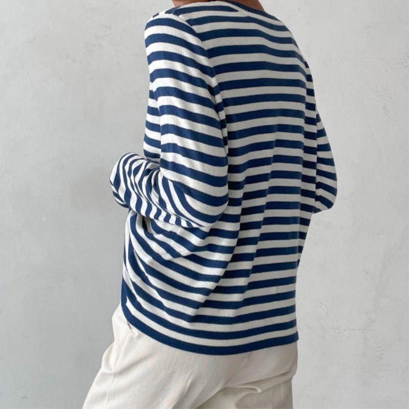 Striped Sweater | Lightweight | Oversized Long Sleeve | Women's Sweaters-Myra Lina