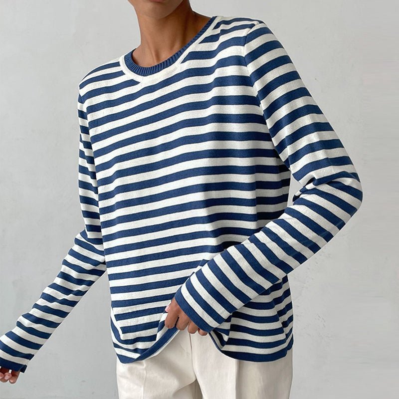 Striped Sweater | Lightweight | Oversized Long Sleeve | Women's Sweaters-Myra Lina