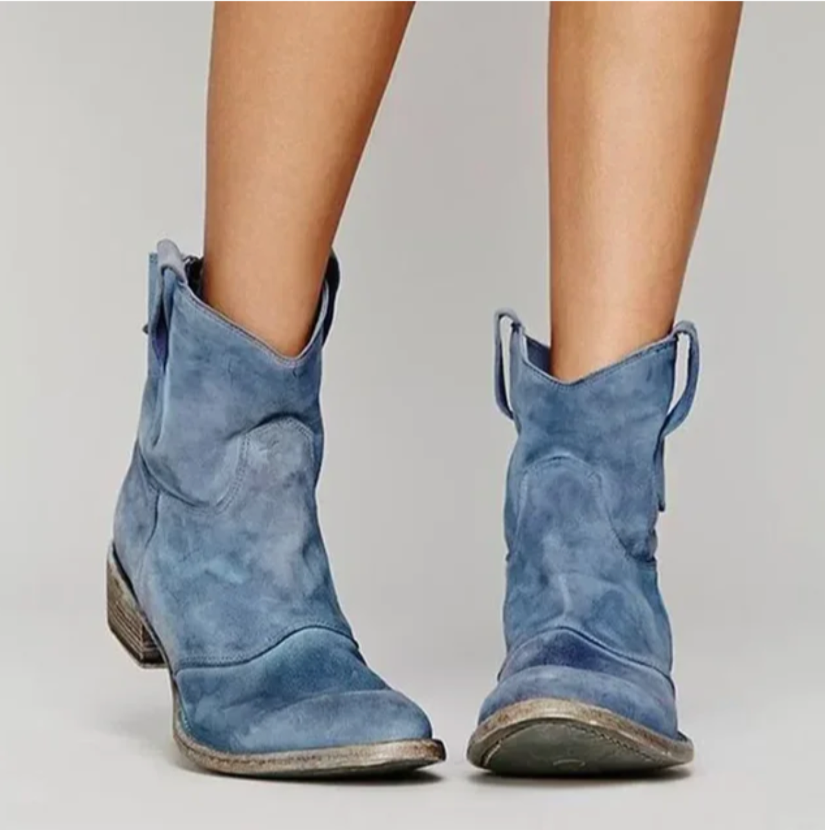 Suede Boots – Low-Heeled Western Ankle Boots for Women-Myra Lina