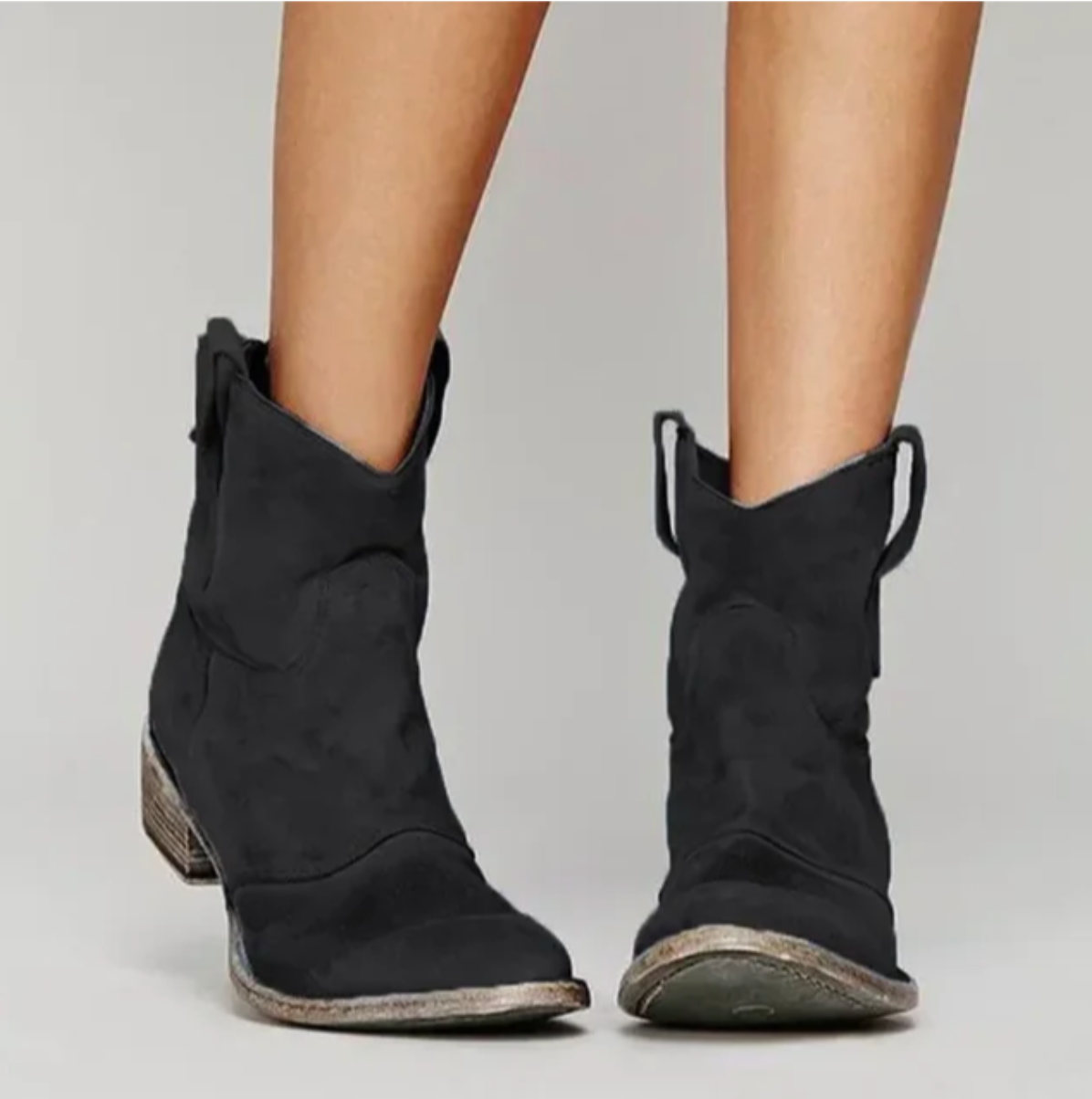 Suede Boots – Low-Heeled Western Ankle Boots for Women-Myra Lina