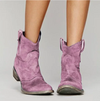 Suede Boots – Low-Heeled Western Ankle Boots for Women-Myra Lina
