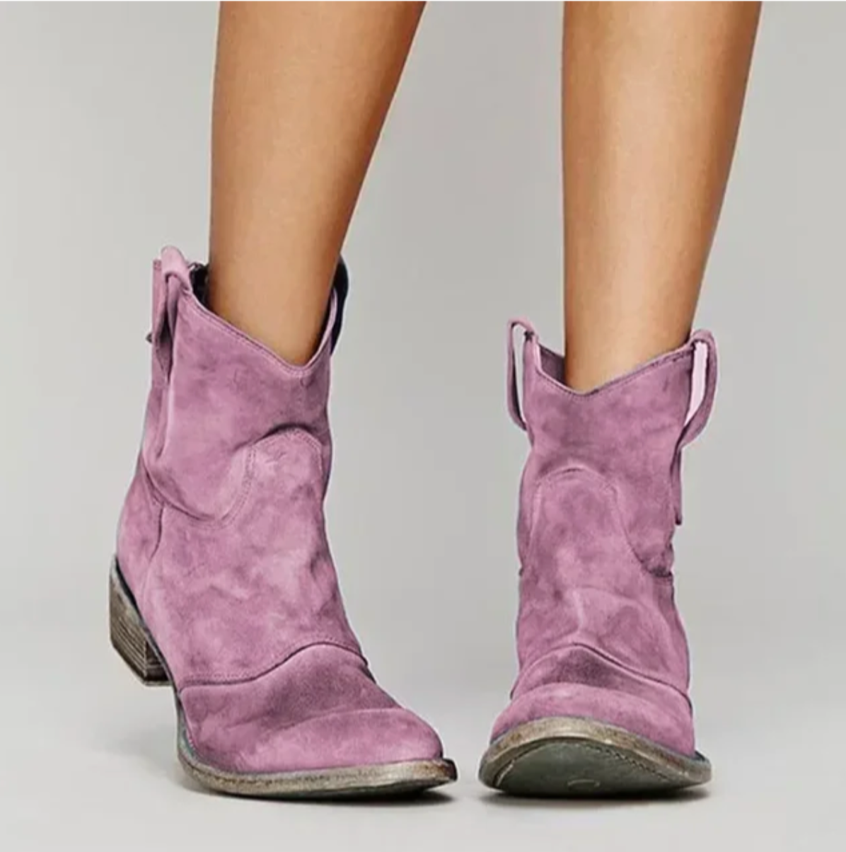 Suede Boots – Low-Heeled Western Ankle Boots for Women-Myra Lina