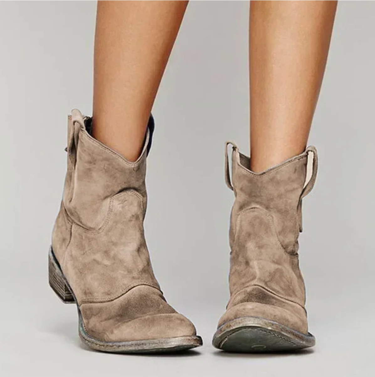 Suede Boots – Low-Heeled Western Ankle Boots for Women-Myra Lina