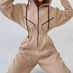 Sweatshirt Jumpsuit | Hooded | Ruched Waist | Women's Jumpsuit-Myra Lina